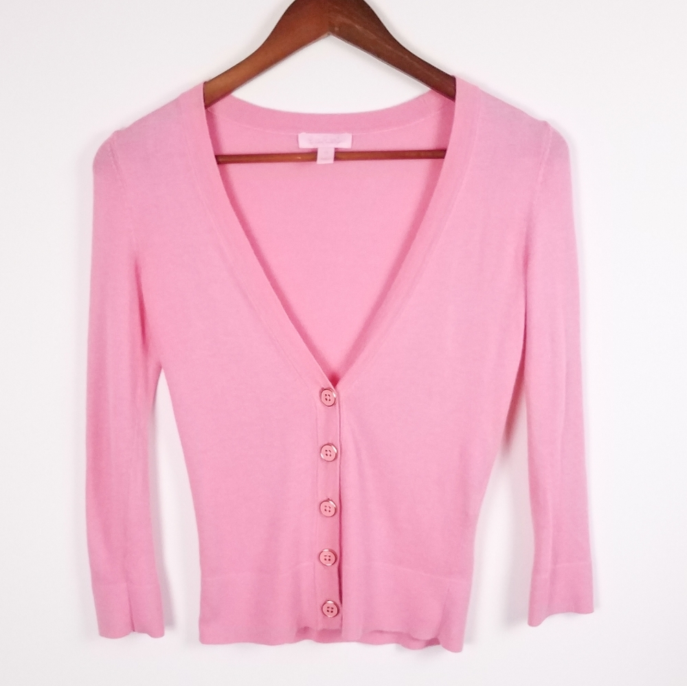 Lilly Pulitzer Pink Kaitlin Vneck Cropped Cardigan